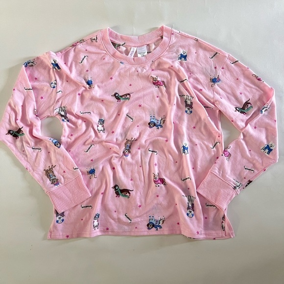 Sweaters - Pink Long Sleeve Shirt with Dog Print